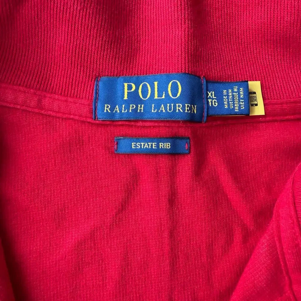 Polo Ralph Lauren Men's Red Estate Rib 1/4 Zip Cotton Sweater Size XL Preppy